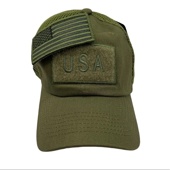 NWT DK Accessories Green AMERICAN FLAG Detachable Patch Premium Baseball Cap Hat - Picture 2 of 6